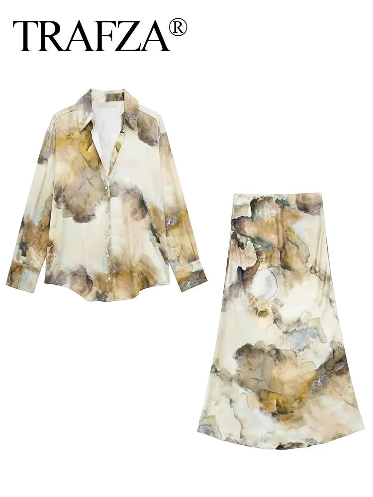 Gina Spring Print Blouse Skirt Sets