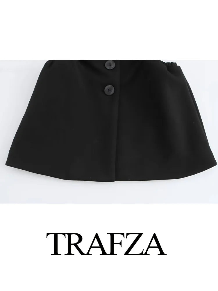 TRAFZA Winter Fashion Women Blazers Coats Black Turn-Down Collar Long Sleeves Hollow Out Waist Single Breasted Female Jackets