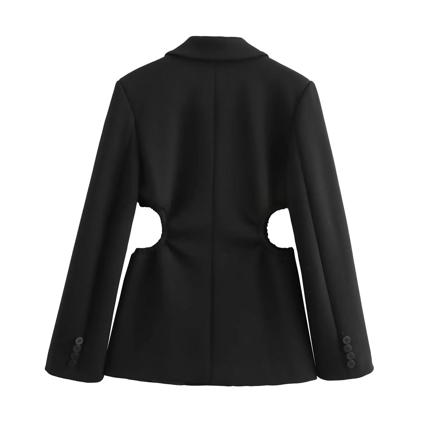 TRAFZA Winter Fashion Women Blazers Coats Black Turn-Down Collar Long Sleeves Hollow Out Waist Single Breasted Female Jackets